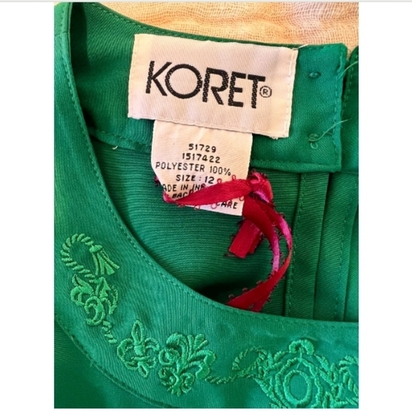 M/L Emerald Green Deadstock Koret Embroidered Neckline Silky Blouse - Picture 7 of 8